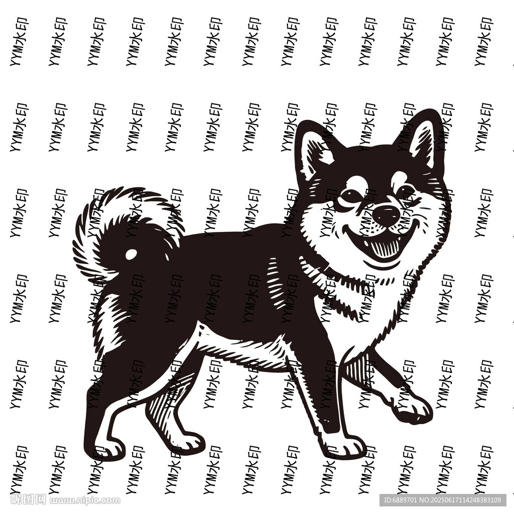 可愛柴犬黑白插畫圖案