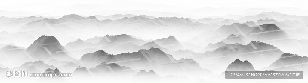 水墨云霧山巒圖