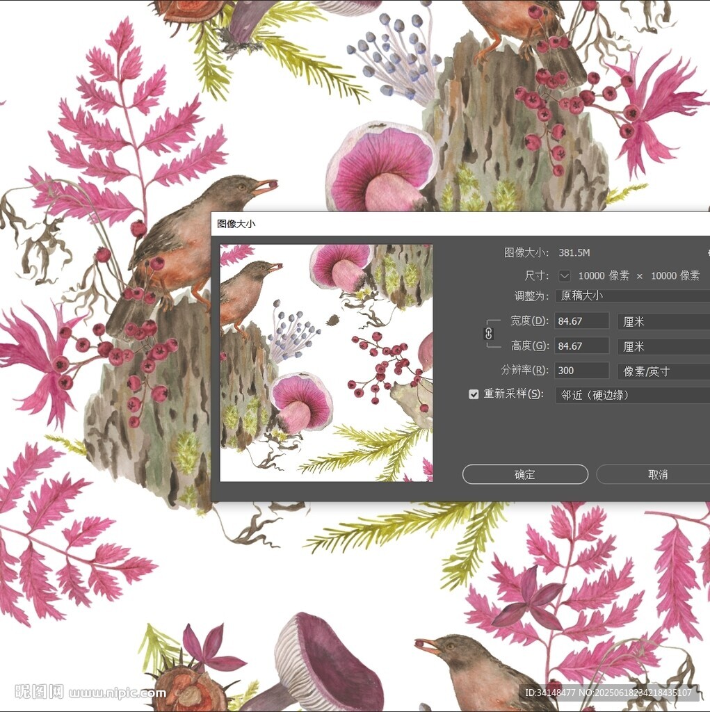 手繪花鳥植物圖案設計界面