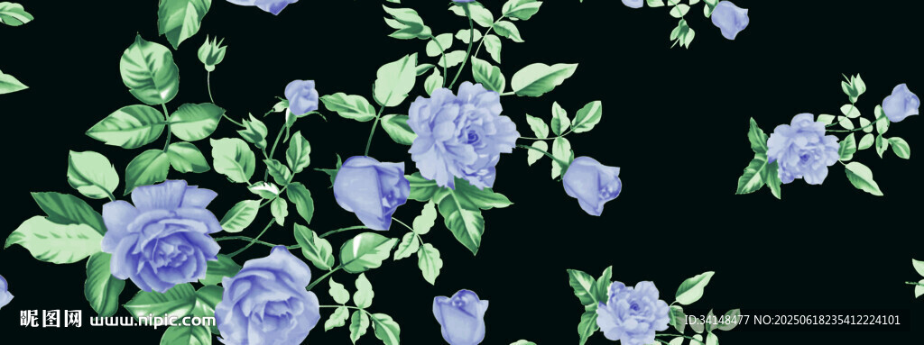 紫色花卉綠葉刺繡圖案