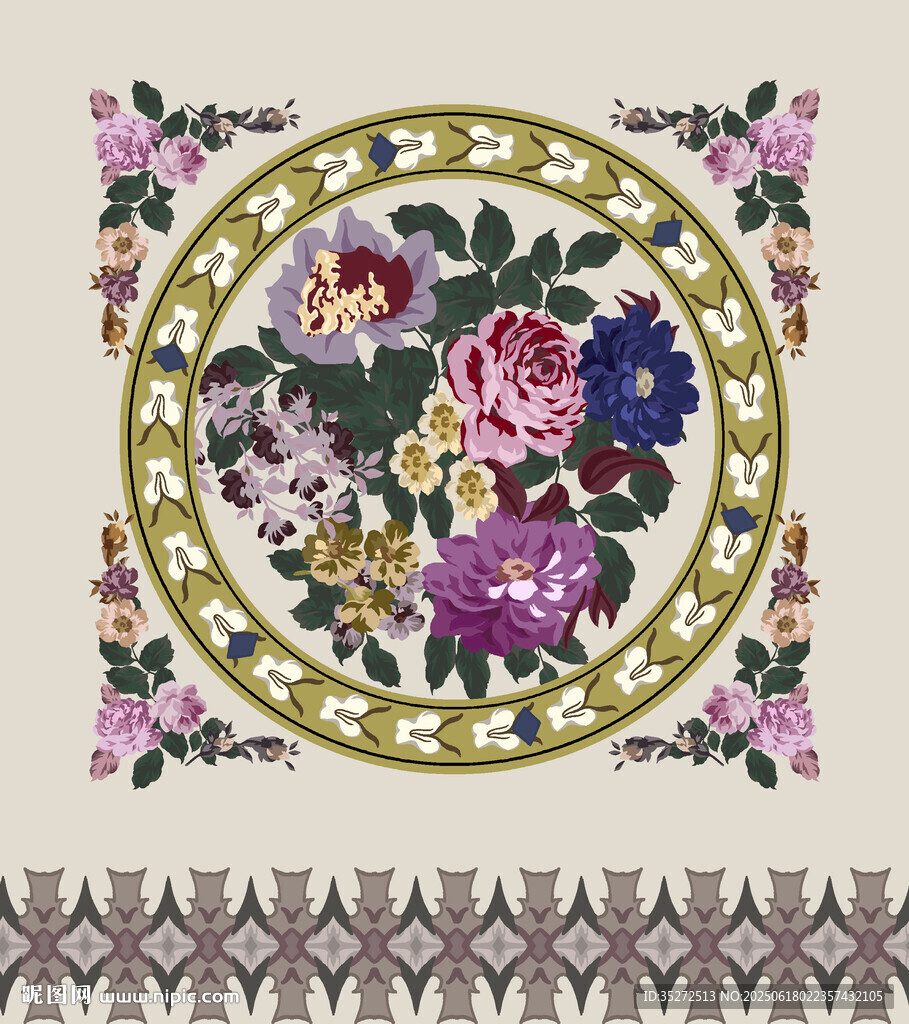 中式花卉刺繡圖案設計