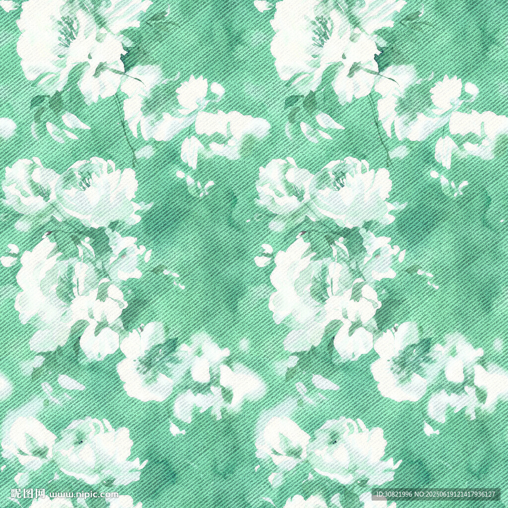 綠底白花花卉圖案紋理