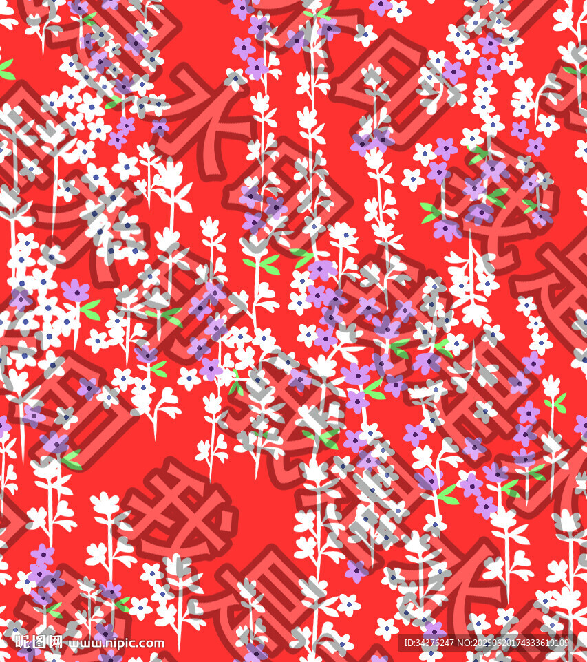 紅色花卉圖案布料紋理