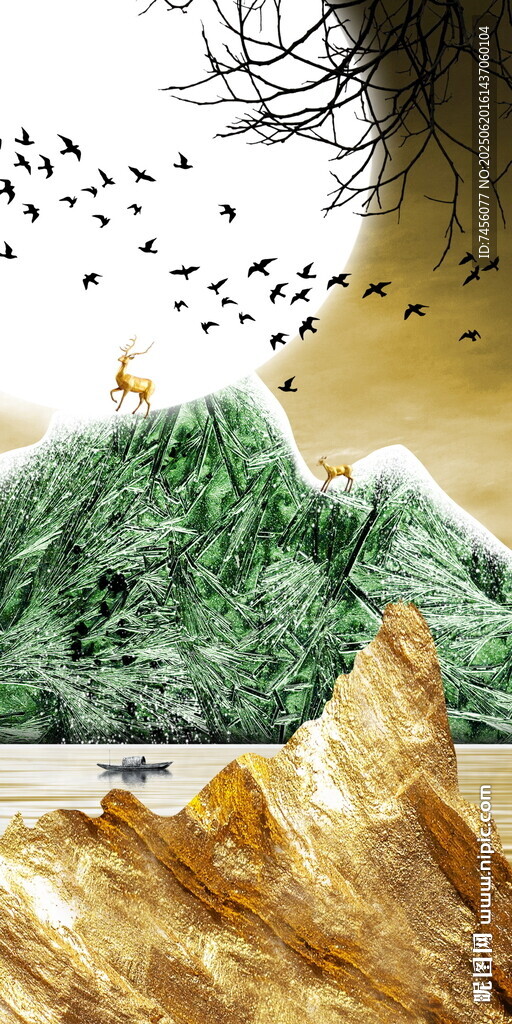 金色山川飛鳥自然美景玄關圖