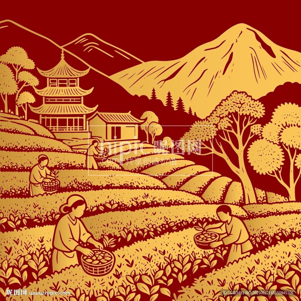 農民茶葉茶山茶園摘茶元素