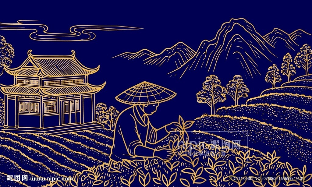 古風(fēng)茶園茶山元素背景