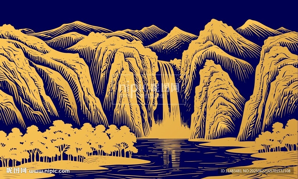 金色高山流水古風瀑布背景