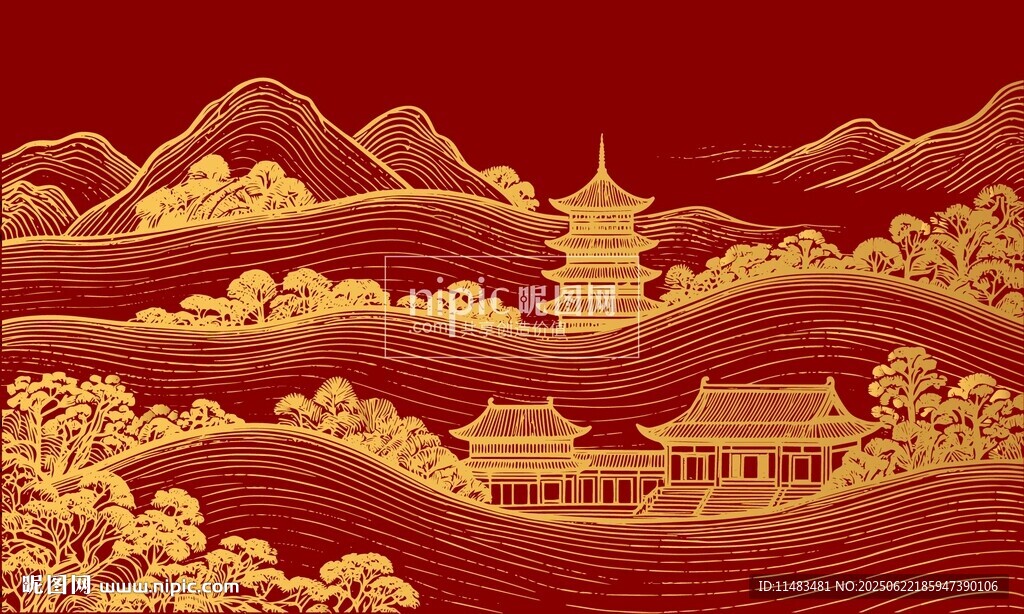 線描古風建筑背景