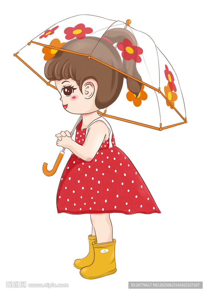 撐花傘的紅衣小女孩