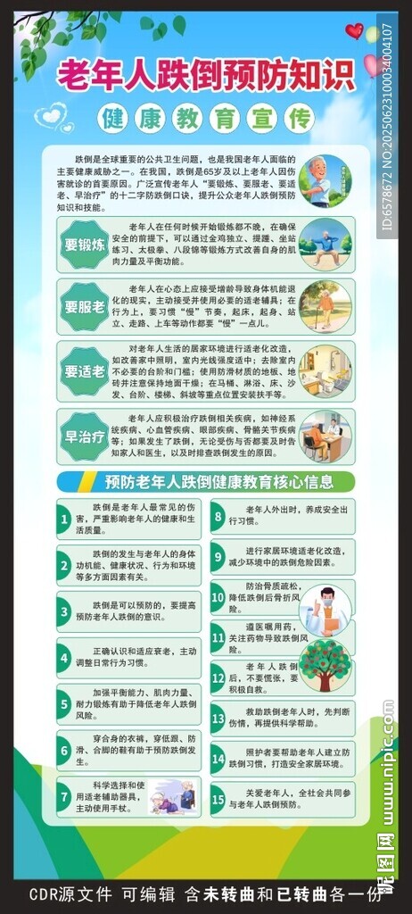 預(yù)防老年人跌倒健康教育展架