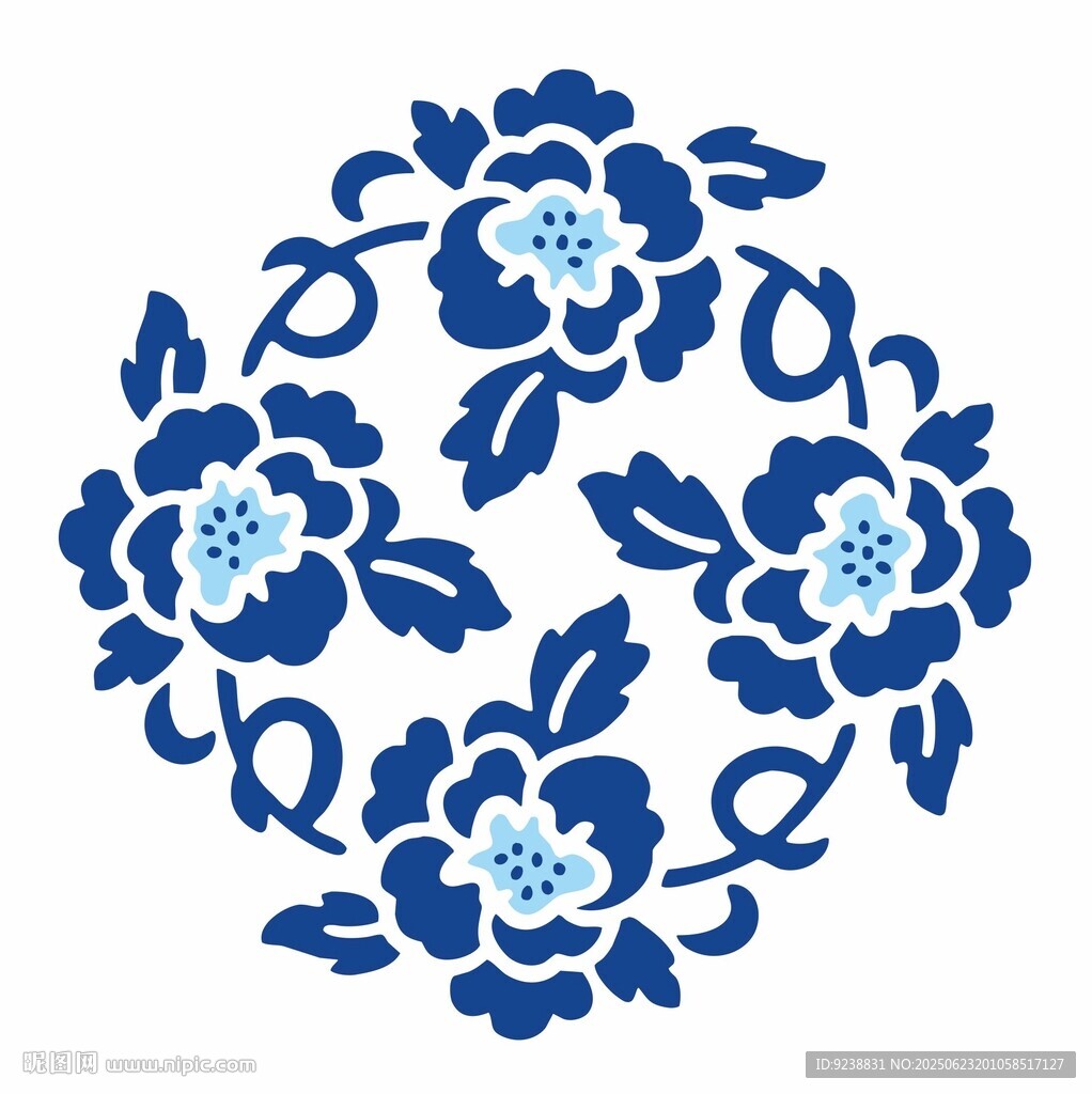 中式青花瓷纏枝花卉圖案