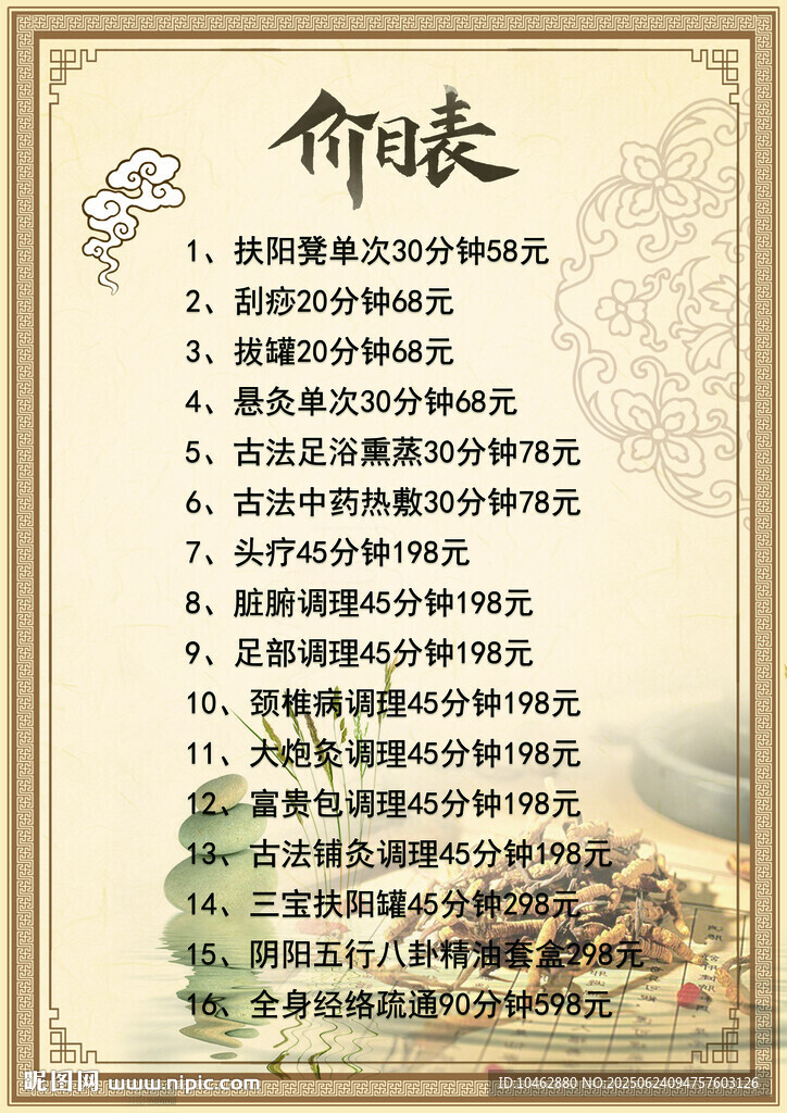中醫保健價目表海報
