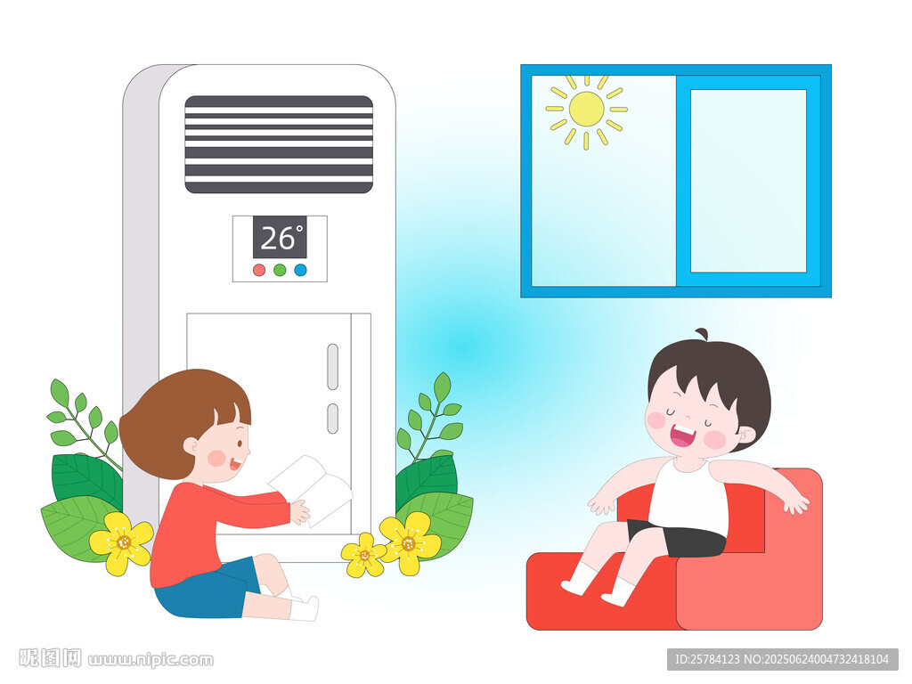 兒童暑假高溫天氣吹空調防中暑