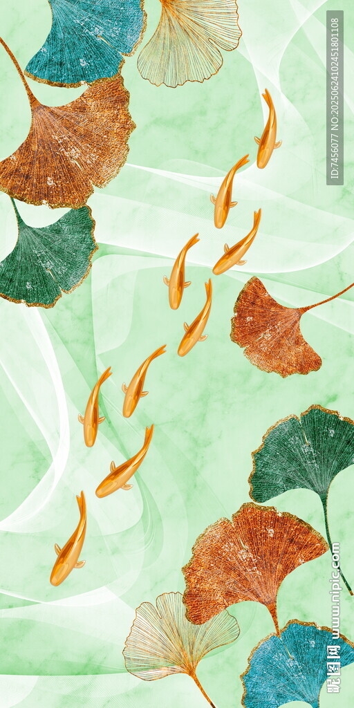 水墨風(fēng)金魚(yú)樹(shù)葉玄關(guān)裝飾畫(huà)