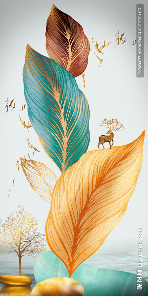 夢幻秋葉麋鹿絢麗玄關(guān)裝飾畫
