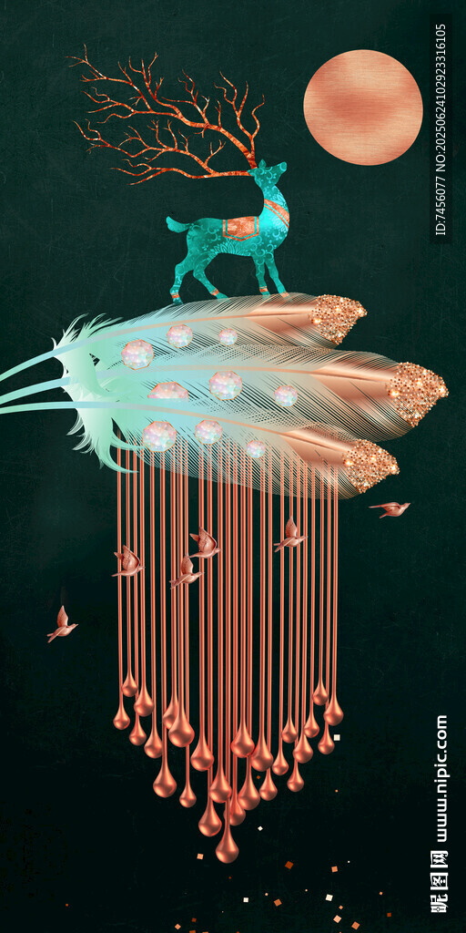 夢幻懸浮羽毛麋鹿玄關裝飾畫