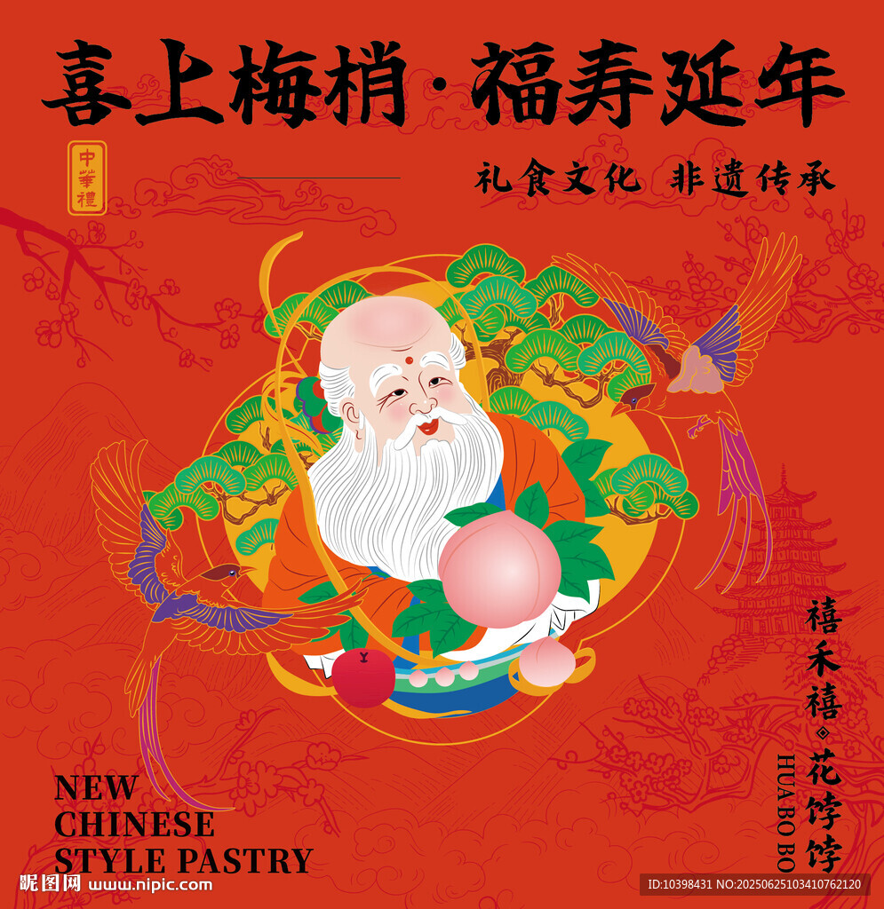 喜上梅梢福壽延年賀圖