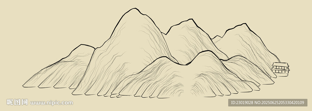 手繪簡約山脈風景圖