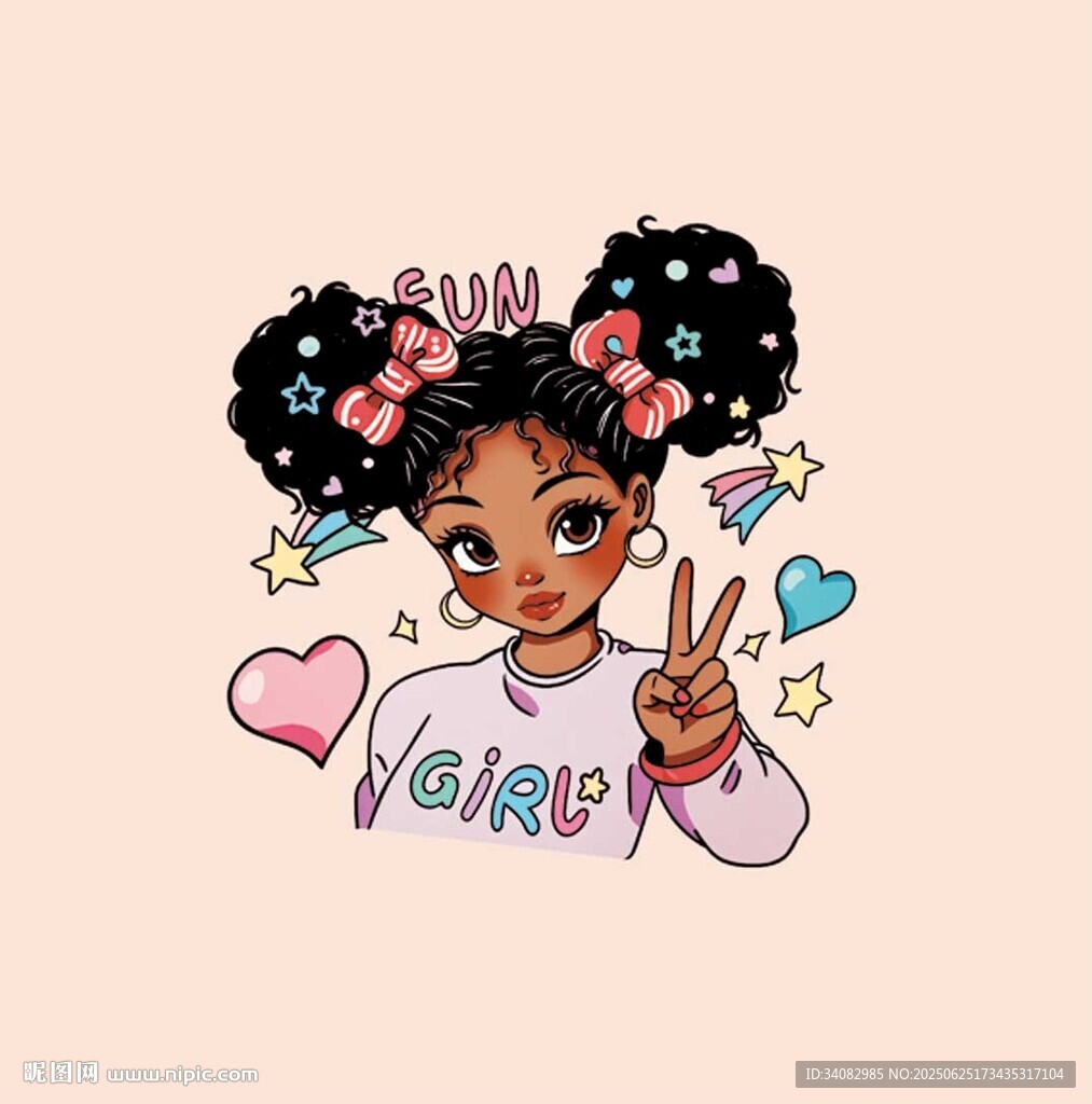 可愛女孩比耶插畫