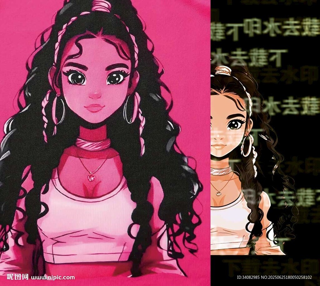 卷發(fā)時尚女孩插畫形象