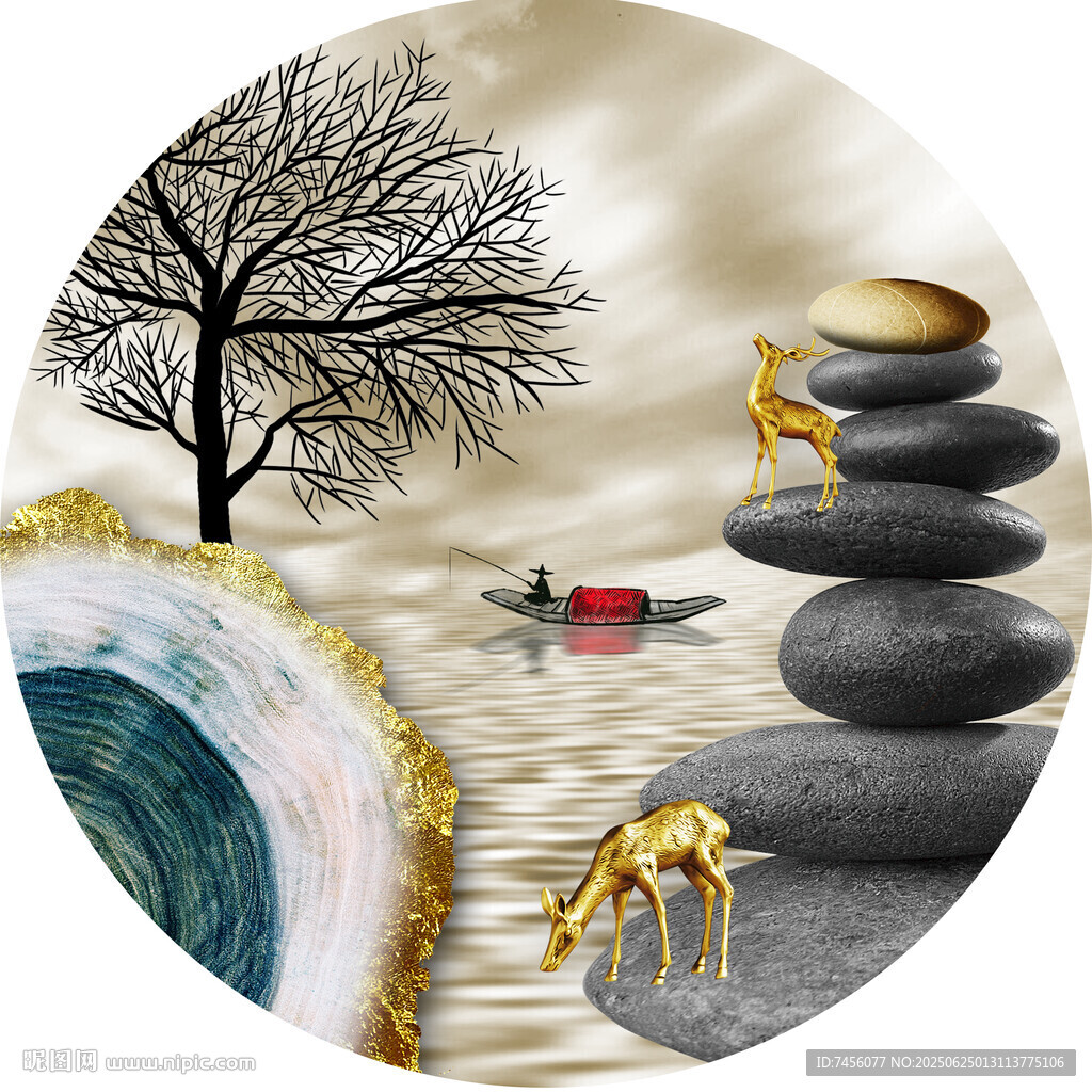 禪意風(fēng)景中的靜謐圓形裝飾畫