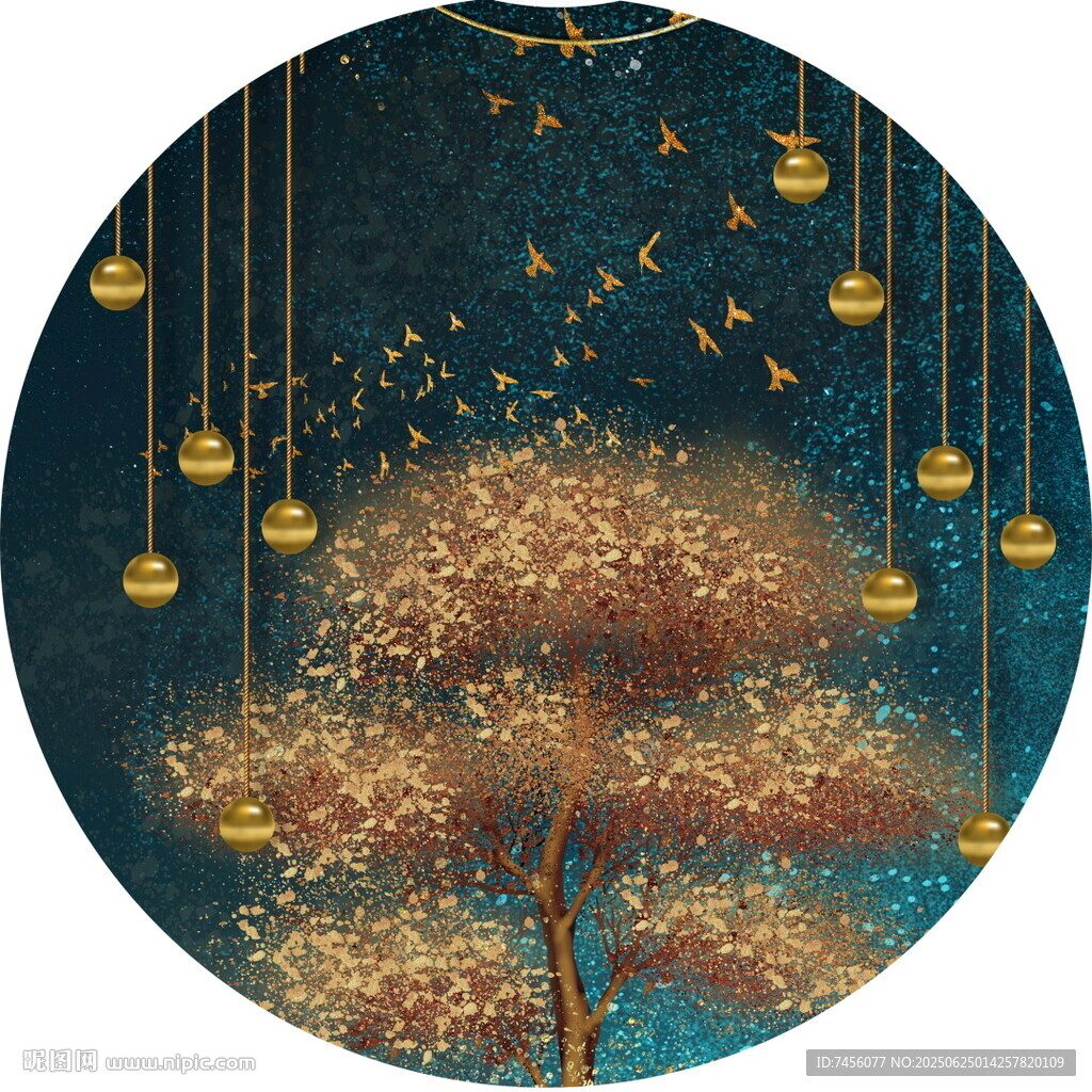 夢(mèng)幻金樹輕奢吊墜圓形裝飾畫