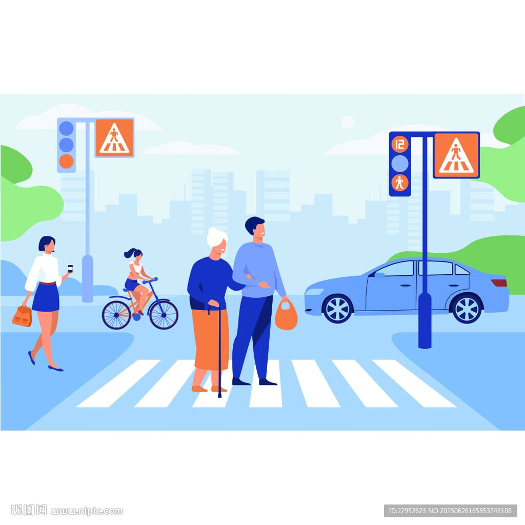 過馬路城市生活插畫
