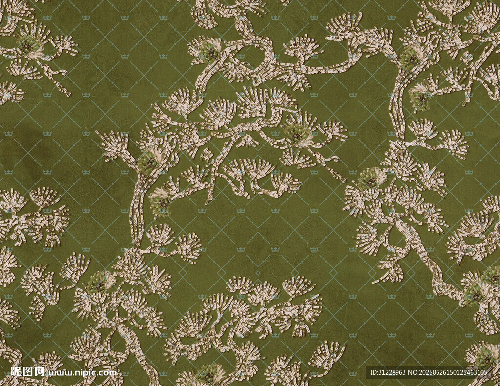 提花 綠色底花卉刺繡圖案