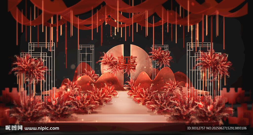 中式紅主題浪漫婚禮場景