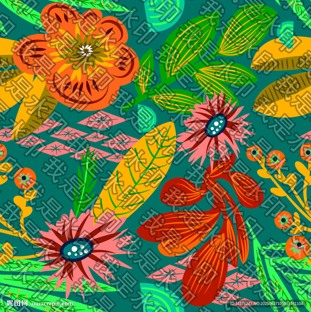 多彩花卉刺繡圖案設(shè)計