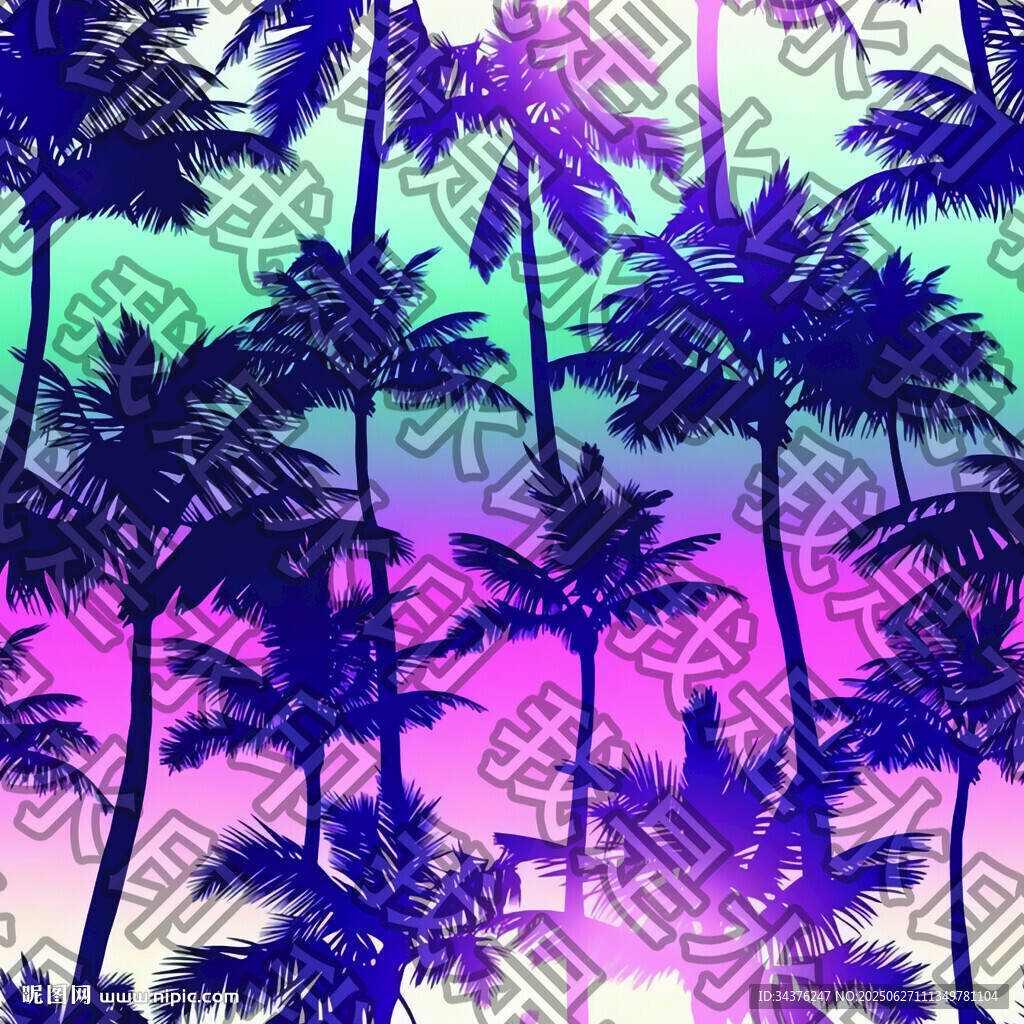 夢幻霓虹棕櫚樹夜景圖案