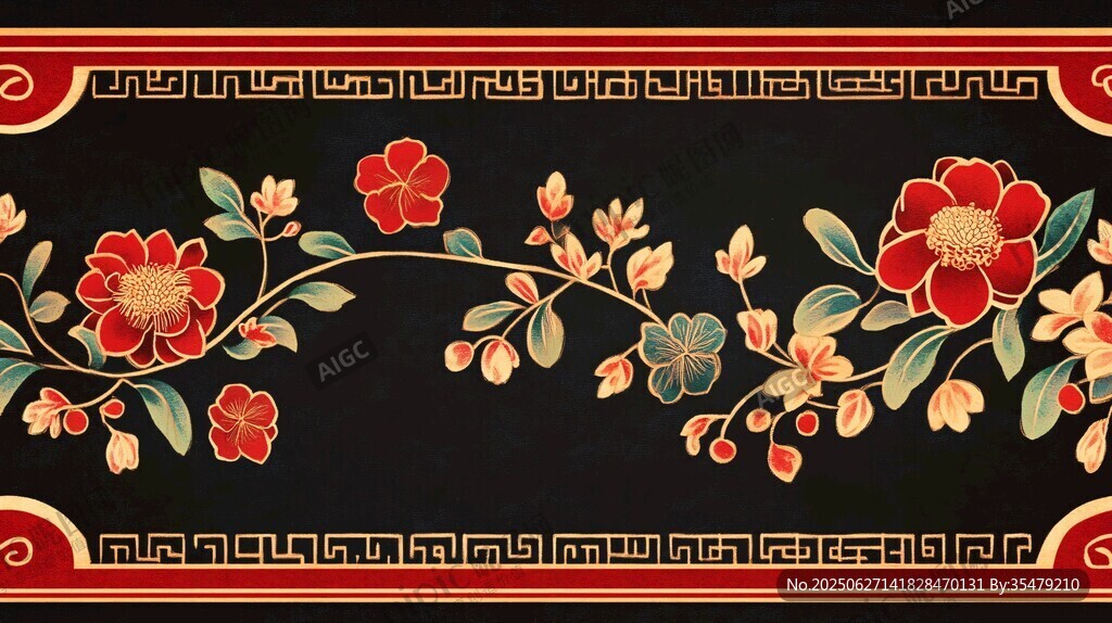 中式繁花古典邊框圖案