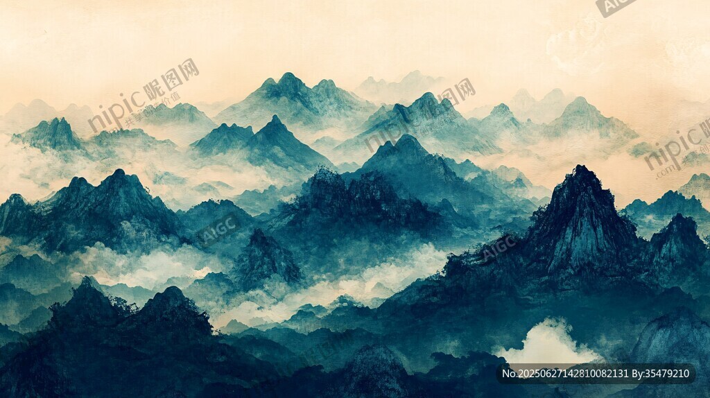 水墨群山 云霧繚繞之景