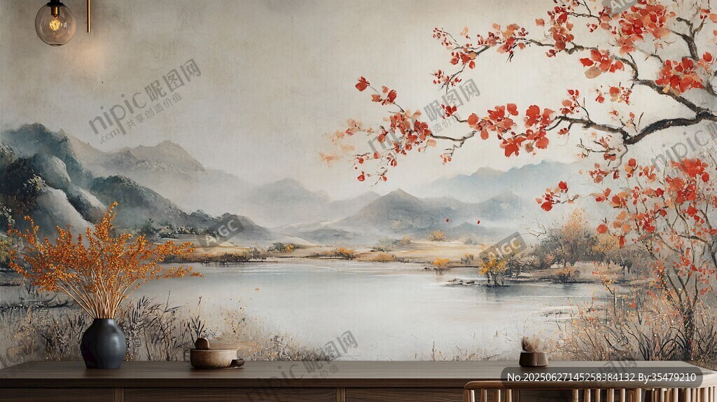 中式山水詩意墻面裝飾畫