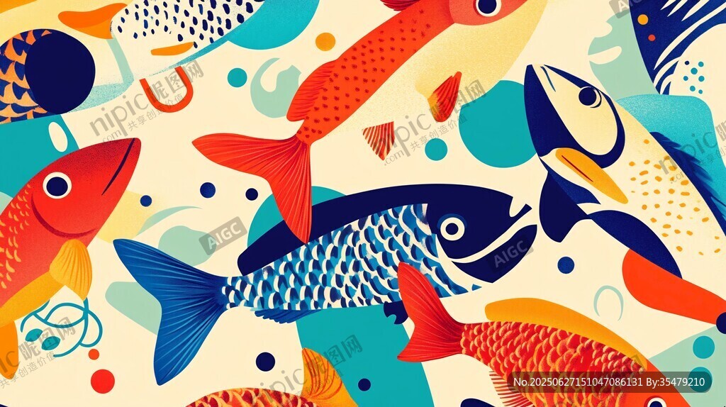 多彩海洋魚群圖案插畫