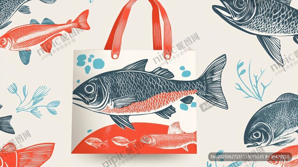 手繪魚圖案的時尚手提袋