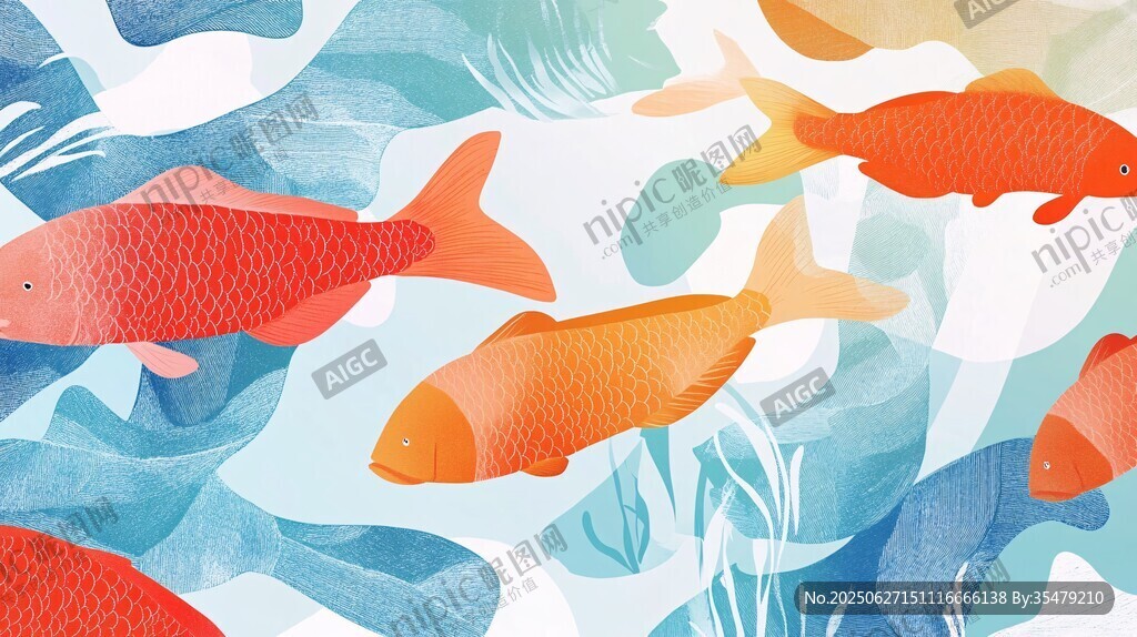 暢游的多彩魚兒插畫