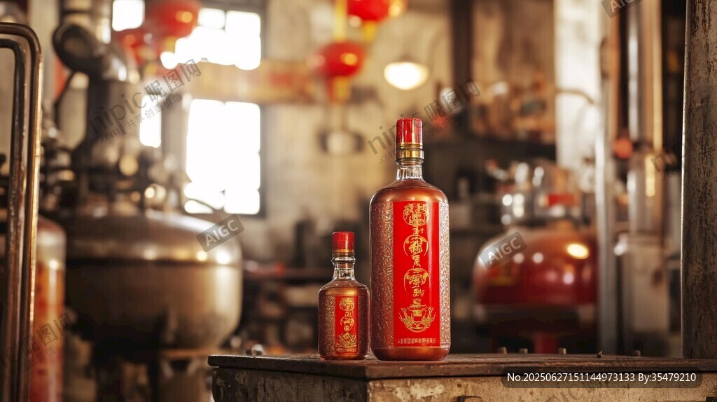 傳統(tǒng)酒坊中的精美酒瓶展示