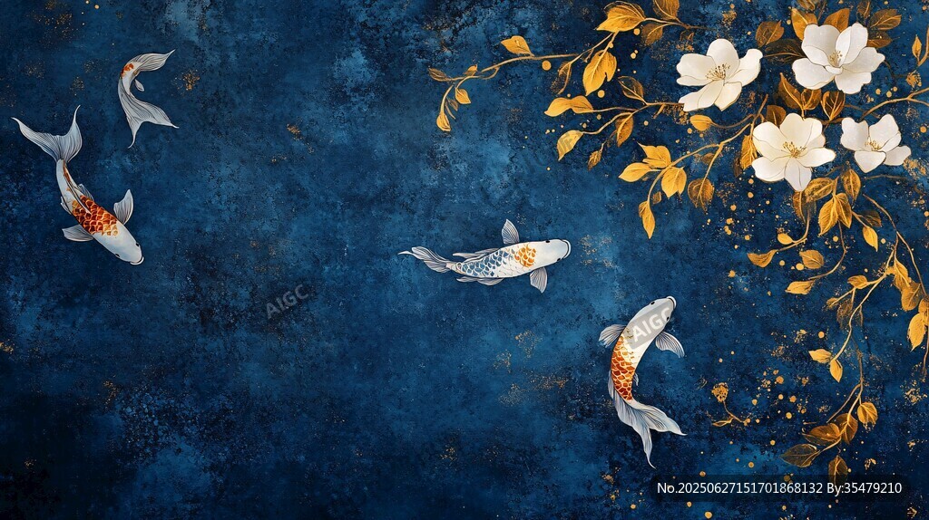 錦鯉戲花圖