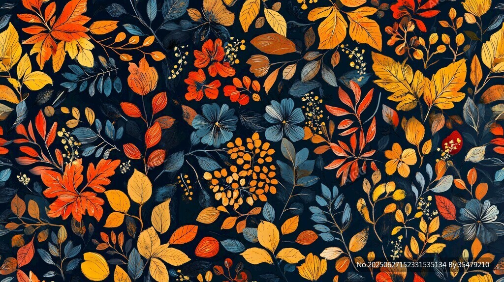 秋季花卉樹葉圖案背景