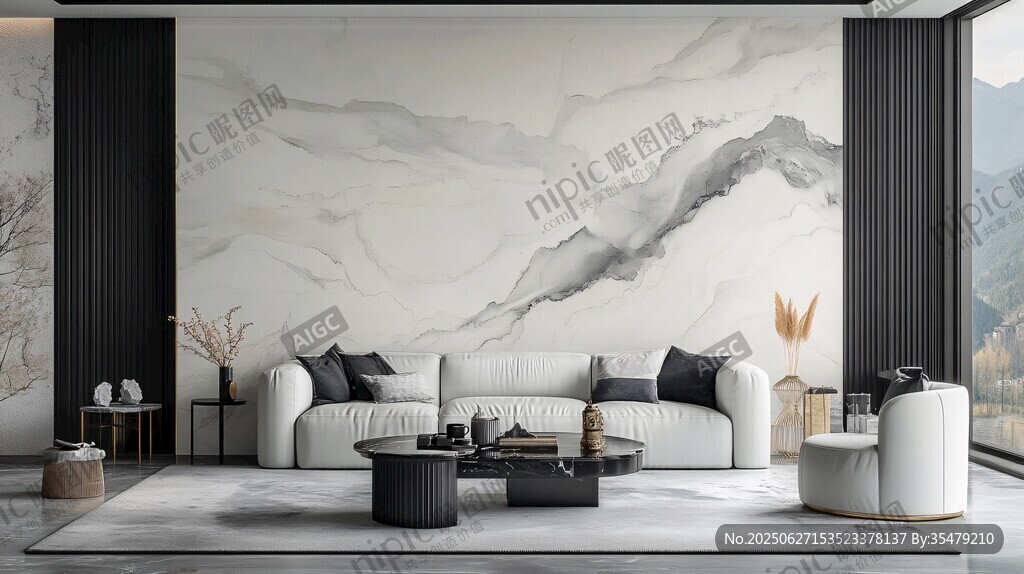 新中式山水風客廳優雅場景