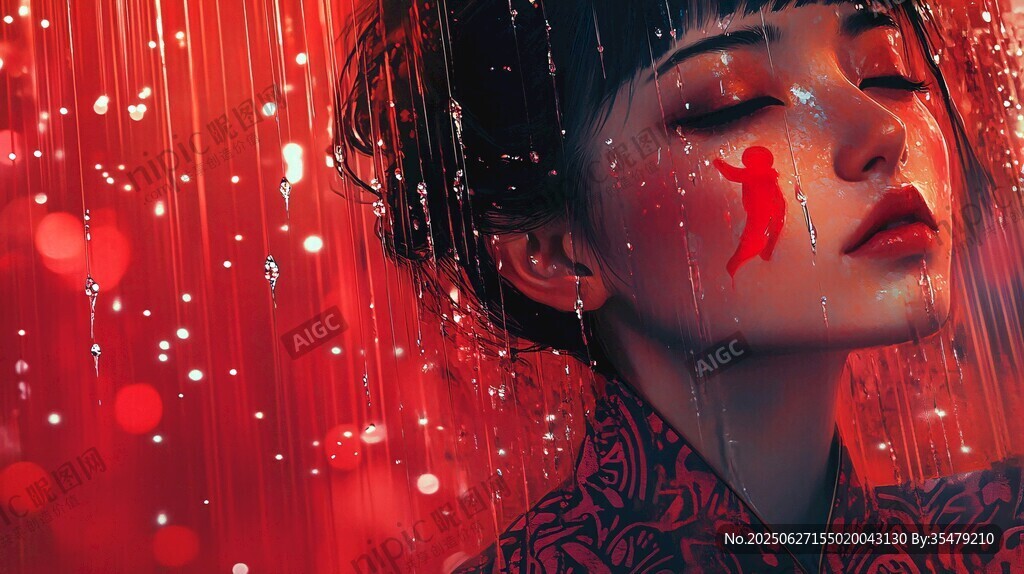 雨中紅影 女孩的夢幻情緒