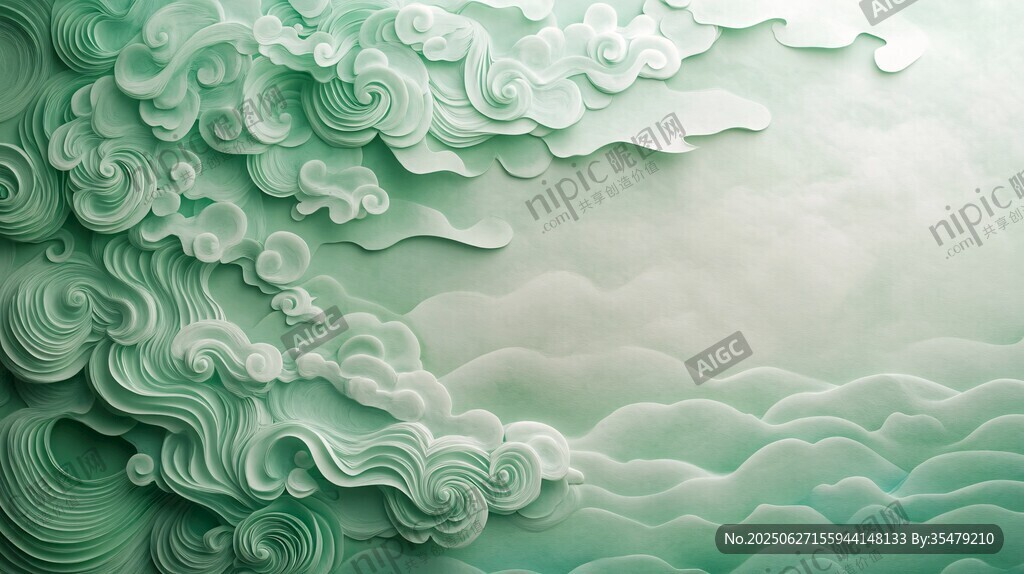 青綠色中式云紋浮雕背景