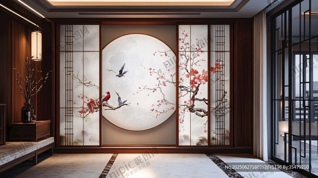 中式典雅客廳屏風裝飾景