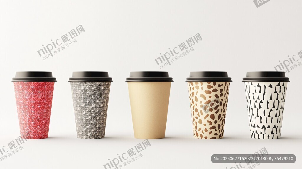 多彩圖案一次性咖啡杯展示