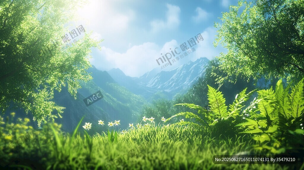 山間綠野 陽光灑落的美景