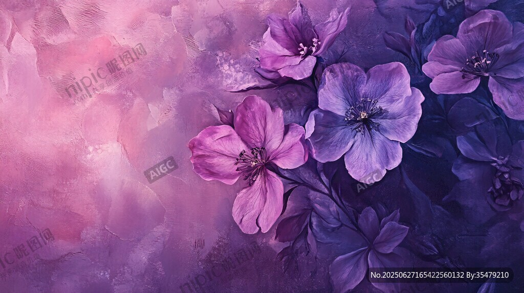 夢幻紫花水彩背景圖