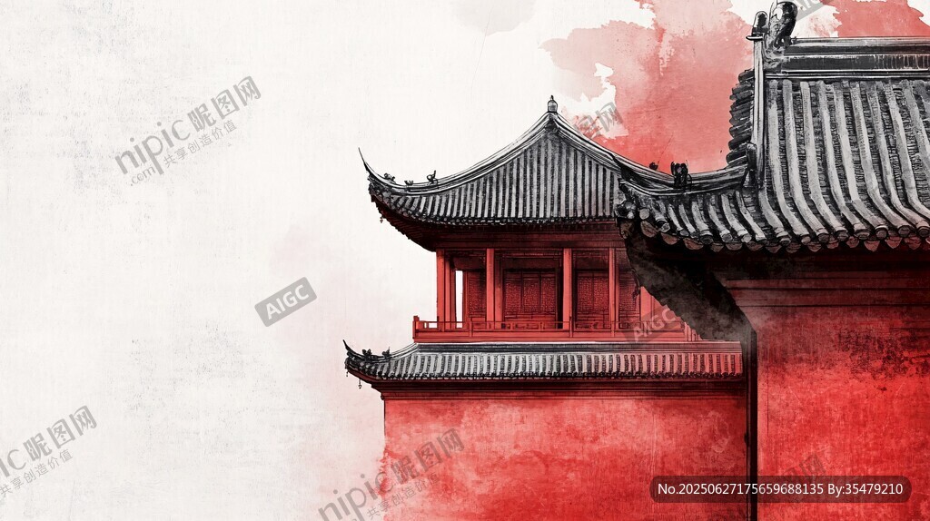 古風(fēng)紅墻中式建筑一角