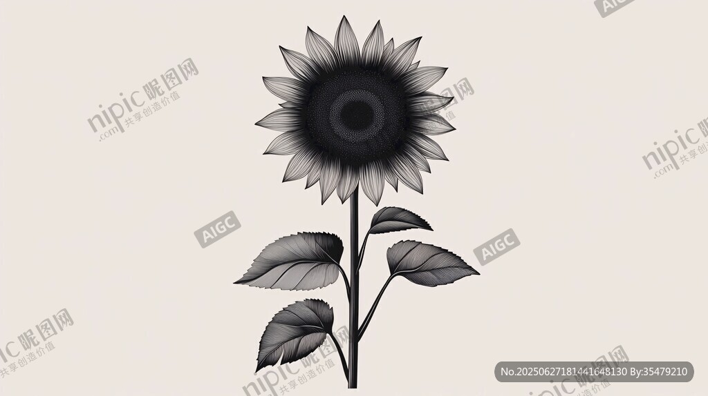 黑白向日葵插畫