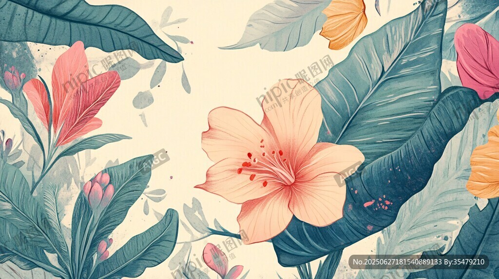 熱帶花卉植物插畫